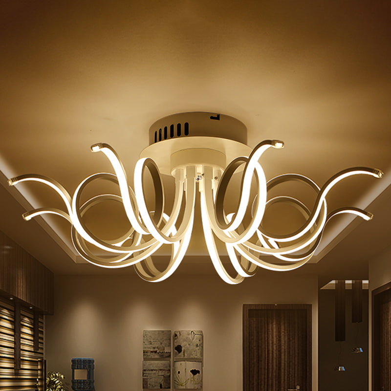 Octopus Flush Light Fixture Contemporary Acrylic 3/6/8 Lights Living Room LED Ceiling Mount Light Fixture in Warm/White 8 White Clearhalo 'Ceiling Lights' 'Close To Ceiling Lights' 'Close to ceiling' 'Semi-flushmount' Lighting' 773838