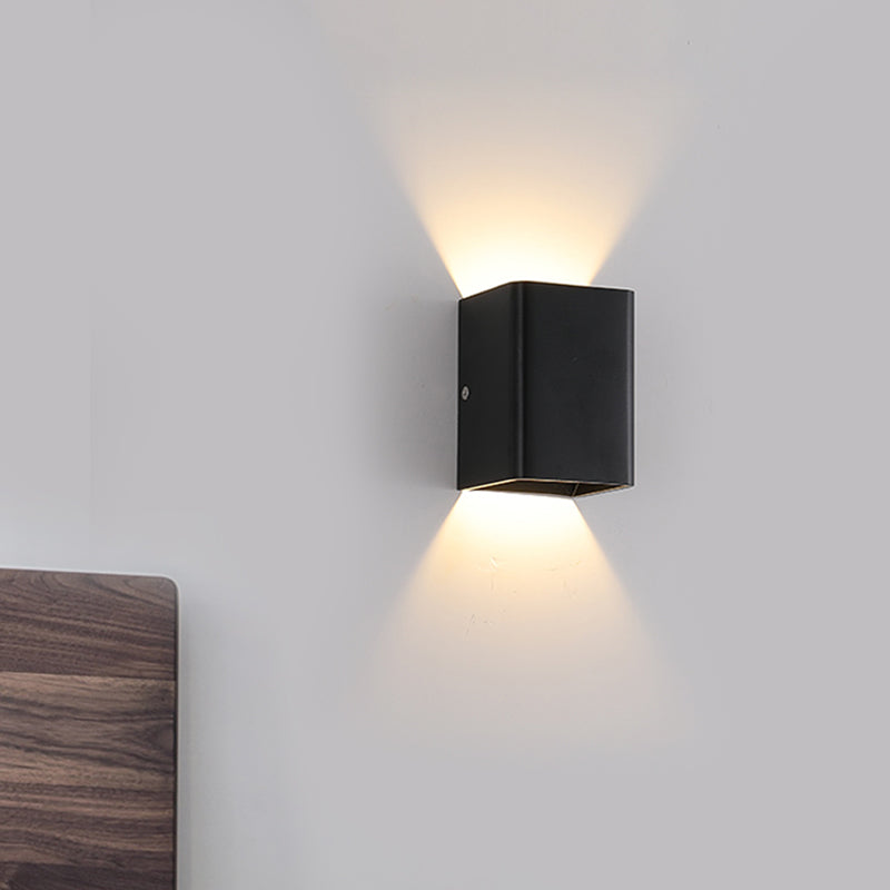 Black/White Cube Shade Wall Mount Light Contemporary LED Metallic Wall Lamp for Bedside, Warm/White Lighting Clearhalo 'Cast Iron' 'Glass' 'Industrial' 'Modern wall lights' 'Modern' 'Tiffany' 'Traditional wall lights' 'Wall Lamps & Sconces' 'Wall Lights' Lighting' 773849