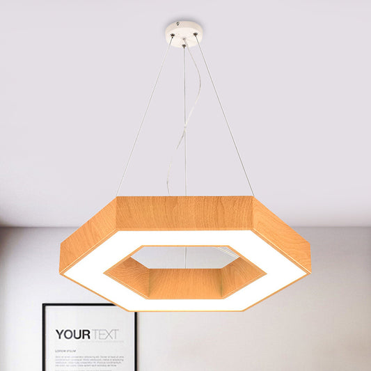 16"/23.5" Wide Wood Hexagon Hanging Lighting Modern Led Beige Ceiling Pendant Lamp with Recessed Diffuser Clearhalo 'Ceiling Lights' 'Modern Pendants' 'Modern' 'Pendant Lights' 'Pendants' Lighting' 773853