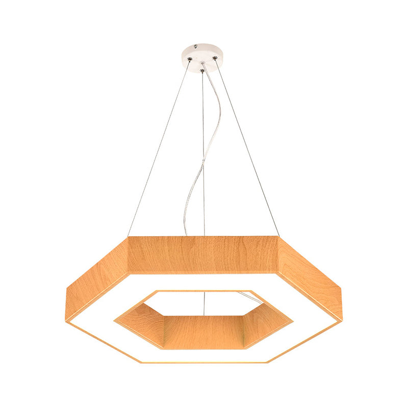 16"/23.5" Wide Wood Hexagon Hanging Lighting Modern Led Beige Ceiling Pendant Lamp with Recessed Diffuser Clearhalo 'Ceiling Lights' 'Modern Pendants' 'Modern' 'Pendant Lights' 'Pendants' Lighting' 773854