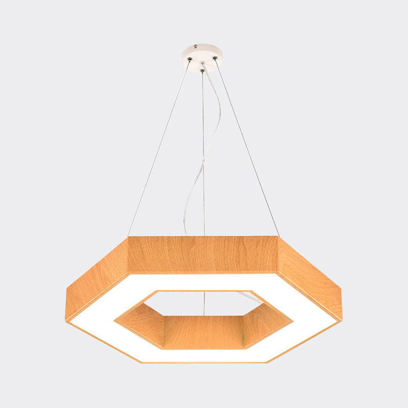 16"/23.5" Wide Wood Hexagon Hanging Lighting Modern Led Beige Ceiling Pendant Lamp with Recessed Diffuser Clearhalo 'Ceiling Lights' 'Modern Pendants' 'Modern' 'Pendant Lights' 'Pendants' Lighting' 773855