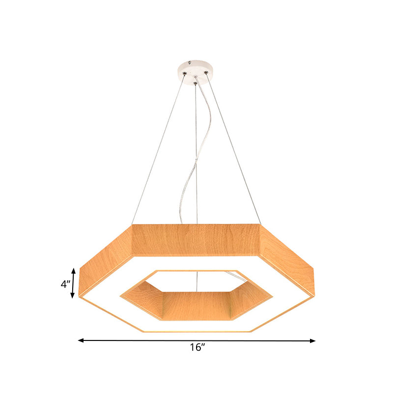 16"/23.5" Wide Wood Hexagon Hanging Lighting Modern Led Beige Ceiling Pendant Lamp with Recessed Diffuser Clearhalo 'Ceiling Lights' 'Modern Pendants' 'Modern' 'Pendant Lights' 'Pendants' Lighting' 773856