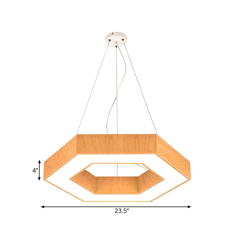 16"/23.5" Wide Wood Hexagon Hanging Lighting Modern Led Beige Ceiling Pendant Lamp with Recessed Diffuser Clearhalo 'Ceiling Lights' 'Modern Pendants' 'Modern' 'Pendant Lights' 'Pendants' Lighting' 773857