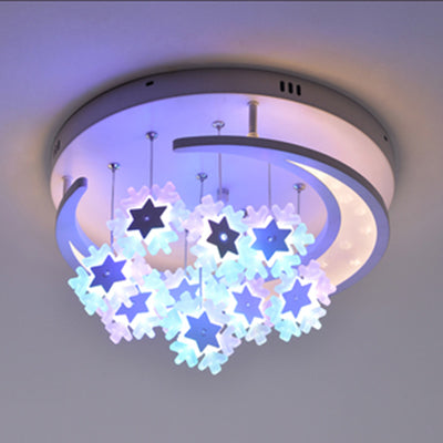 Contemporary Moon Starry Ceiling Lamp Acrylic White LED Semi Ceiling Mount Light for Theme Park White Warm Clearhalo 'Ceiling Lights' 'Close To Ceiling Lights' 'Close to ceiling' 'Semi-flushmount' Lighting' 77386