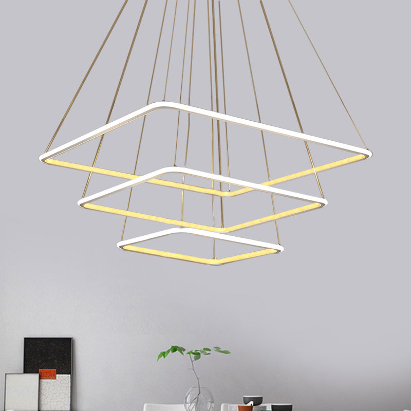 Multi-Layer Acrylic Ceiling Chandelier Contemporary 2/3/4-Light White Hanging Pendant in Warm/White/Natural Light 3 White Clearhalo 'Ceiling Lights' 'Chandeliers' 'Modern Chandeliers' 'Modern' Lighting' 773892