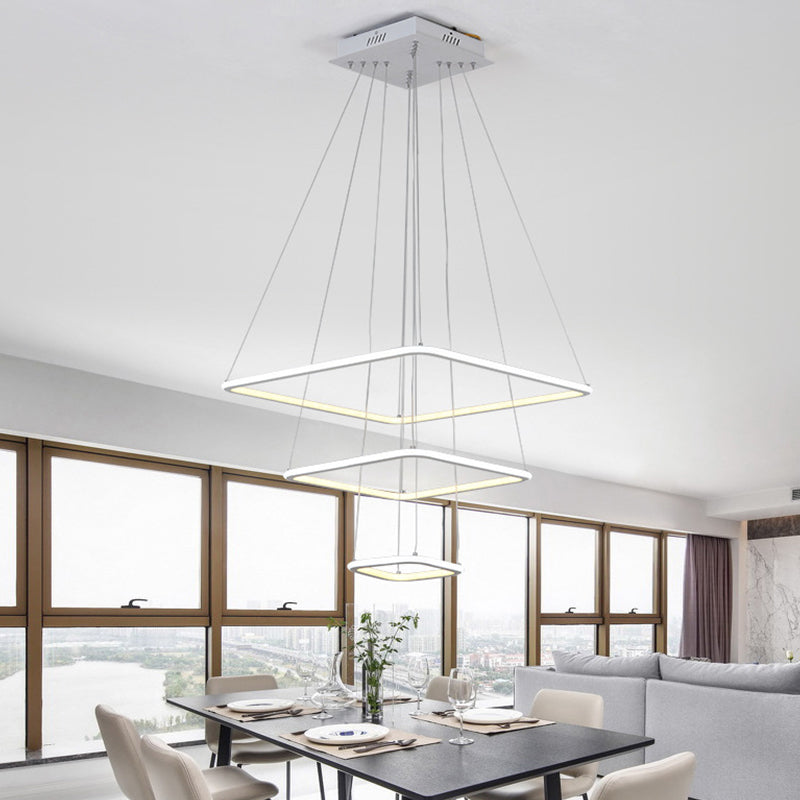 Multi-Layer Acrylic Ceiling Chandelier Contemporary 2/3/4-Light White Hanging Pendant in Warm/White/Natural Light Clearhalo 'Ceiling Lights' 'Chandeliers' 'Modern Chandeliers' 'Modern' Lighting' 773893