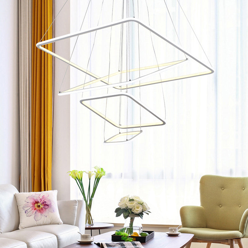 Multi-Layer Acrylic Ceiling Chandelier Contemporary 2/3/4-Light White Hanging Pendant in Warm/White/Natural Light 4 White Clearhalo 'Ceiling Lights' 'Chandeliers' 'Modern Chandeliers' 'Modern' Lighting' 773897