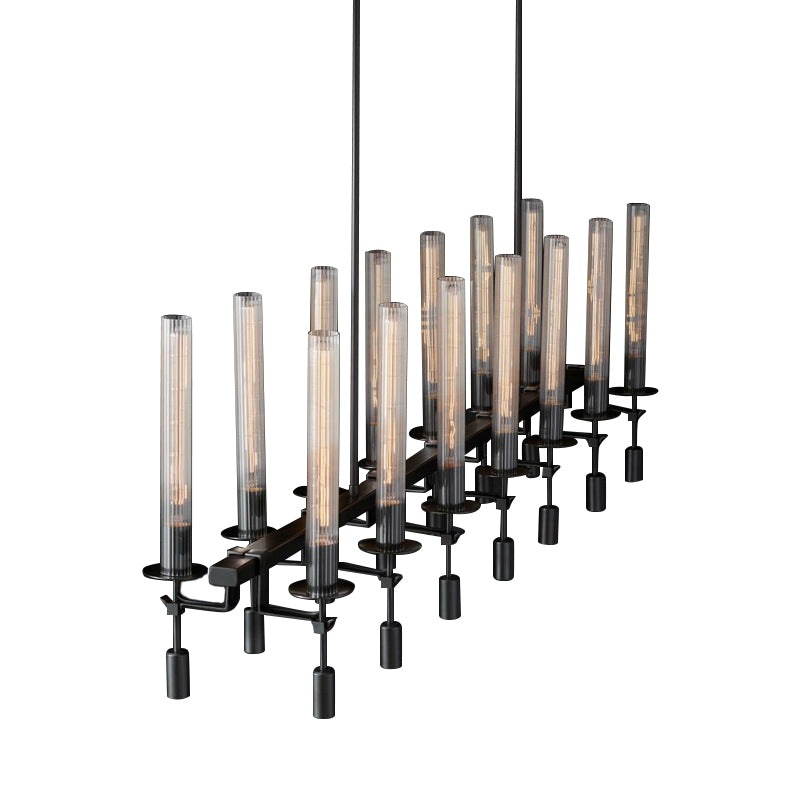 Black/Brass/Nickle Tube Island Chandelier Post Modern Multi Lights Fluted Glass Led Hanging Lamp Fixture with Linear Design Clearhalo 'Ceiling Lights' 'Glass shade' 'Glass' 'Island Lights' Lighting' 773925