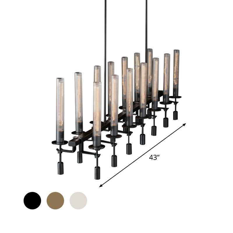 Black/Brass/Nickle Tube Island Chandelier Post Modern Multi Lights Fluted Glass Led Hanging Lamp Fixture with Linear Design Clearhalo 'Ceiling Lights' 'Glass shade' 'Glass' 'Island Lights' Lighting' 773927