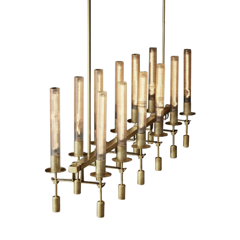 Black/Brass/Nickle Tube Island Chandelier Post Modern Multi Lights Fluted Glass Led Hanging Lamp Fixture with Linear Design Clearhalo 'Ceiling Lights' 'Glass shade' 'Glass' 'Island Lights' Lighting' 773930