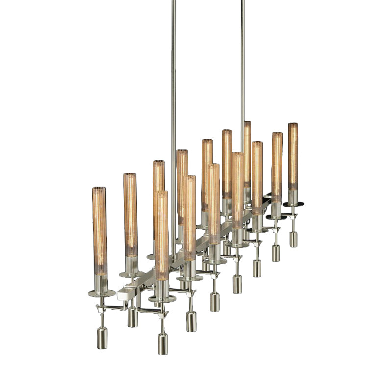 Black/Brass/Nickle Tube Island Chandelier Post Modern Multi Lights Fluted Glass Led Hanging Lamp Fixture with Linear Design Clearhalo 'Ceiling Lights' 'Glass shade' 'Glass' 'Island Lights' Lighting' 773934