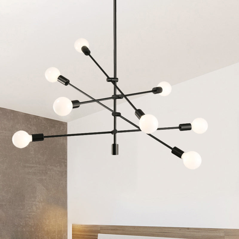 Mid-Century Sputnik Chandelier Lighting Metallic 8 Lights Living Room Ceiling Lamp in Black/Gold Finish Black Clearhalo 'Ceiling Lights' 'Chandeliers' 'Modern Chandeliers' 'Modern' Lighting' 773947