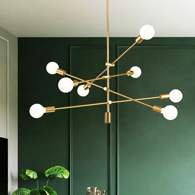 Mid-Century Sputnik Chandelier Lighting Metallic 8 Lights Living Room Ceiling Lamp in Black/Gold Finish Gold Clearhalo 'Ceiling Lights' 'Chandeliers' 'Modern Chandeliers' 'Modern' Lighting' 773952