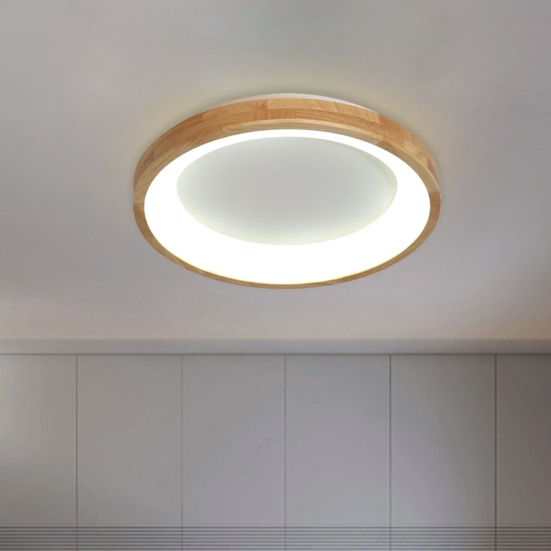 12"/16"/19.5" Wide Dented Circular LED Flush-mount Light Nordic Style Wood and Acrylic Ceiling Light for Hallway Clearhalo 'Ceiling Lights' 'Close To Ceiling Lights' 'Close to ceiling' 'Flush mount' Lighting' 774016