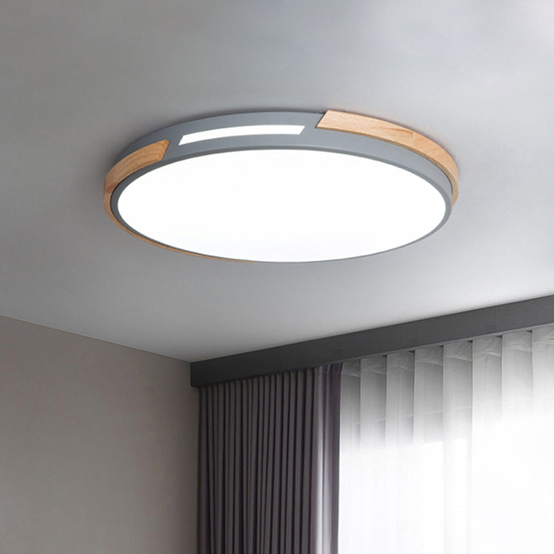 Flat Circle LED Flush Ceiling Light Macaron Style Acrylic Green/Grey/White Ceiling Lamp for Dining Room Corridor Grey Clearhalo 'Ceiling Lights' 'Close To Ceiling Lights' 'Close to ceiling' 'Flush mount' Lighting' 774368