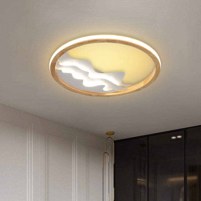 Wood Mountain View Flushmount Light Contemporary 17/21 Inch Wide LED Ceiling Lamp for Study Room Clearhalo 'Ceiling Lights' 'Close To Ceiling Lights' 'Close to ceiling' 'Flush mount' Lighting' 774399