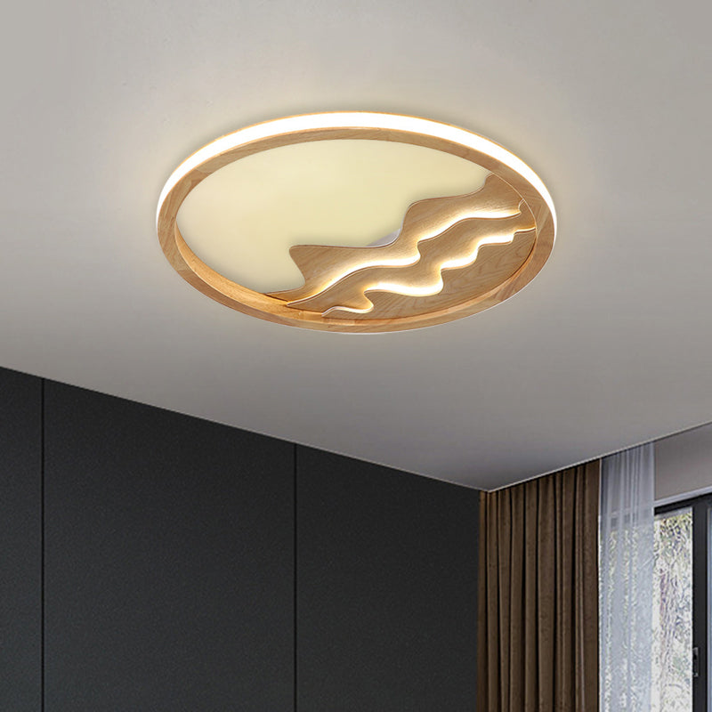 Wood Mountain View Flushmount Light Contemporary 17/21 Inch Wide LED Ceiling Lamp for Study Room Clearhalo 'Ceiling Lights' 'Close To Ceiling Lights' 'Close to ceiling' 'Flush mount' Lighting' 774405