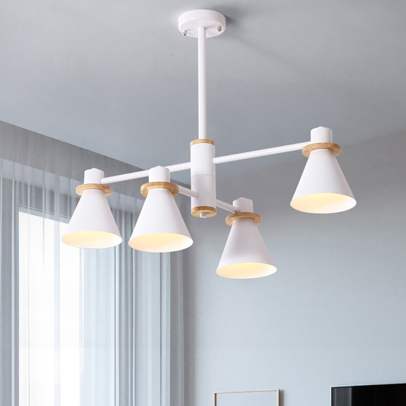 Contemporary Suspension Light Funnel Shade Metal 2-Tier 4/6/8 Lights Chandelier for Restaurant 4 White Clearhalo 'Ceiling Lights' 'Chandeliers' 'Modern Chandeliers' 'Modern' Lighting' 774407