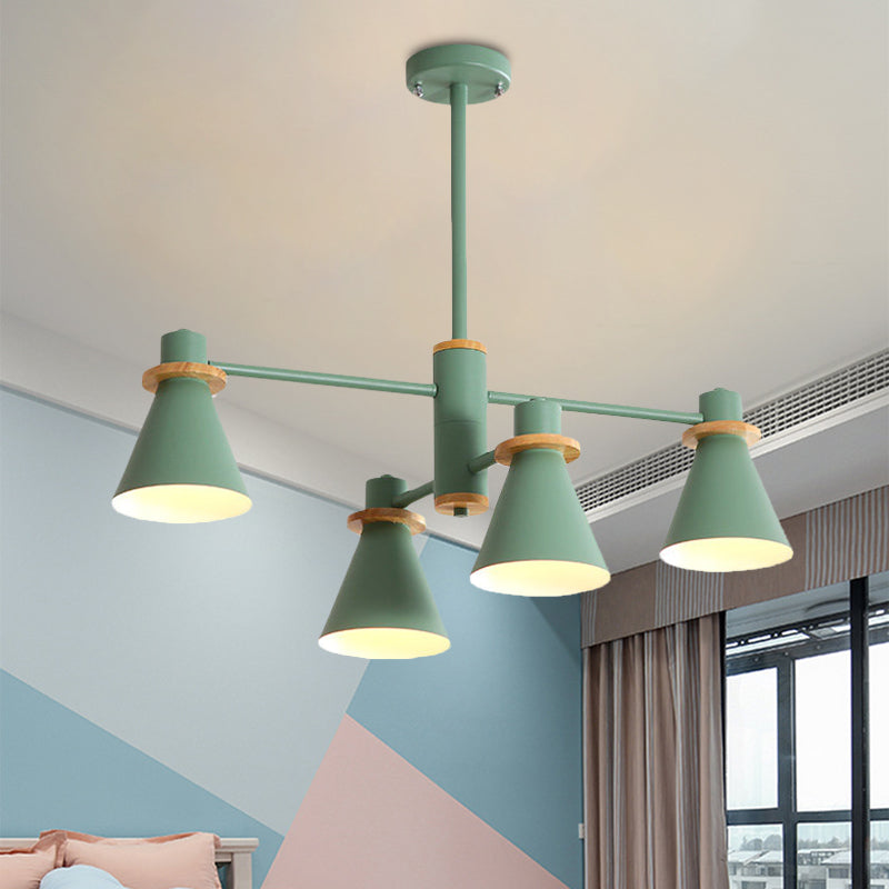 Contemporary Suspension Light Funnel Shade Metal 2-Tier 4/6/8 Lights Chandelier for Restaurant 4 Green Clearhalo 'Ceiling Lights' 'Chandeliers' 'Modern Chandeliers' 'Modern' Lighting' 774415