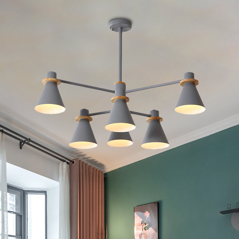 Contemporary Suspension Light Funnel Shade Metal 2-Tier 4/6/8 Lights Chandelier for Restaurant 6 Grey Clearhalo 'Ceiling Lights' 'Chandeliers' 'Modern Chandeliers' 'Modern' Lighting' 774422