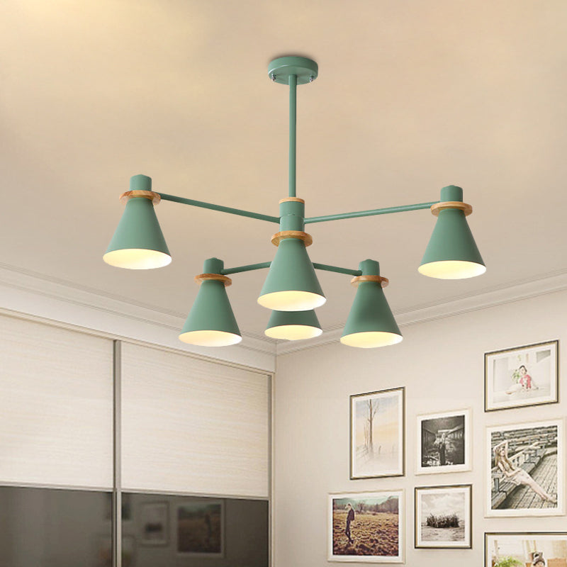 Contemporary Suspension Light Funnel Shade Metal 2-Tier 4/6/8 Lights Chandelier for Restaurant 6 Green Clearhalo 'Ceiling Lights' 'Chandeliers' 'Modern Chandeliers' 'Modern' Lighting' 774425