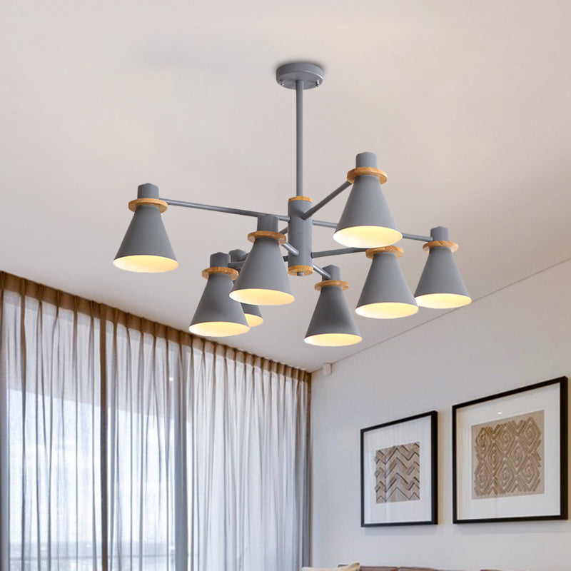 Contemporary Suspension Light Funnel Shade Metal 2-Tier 4/6/8 Lights Chandelier for Restaurant Clearhalo 'Ceiling Lights' 'Chandeliers' 'Modern Chandeliers' 'Modern' Lighting' 774433