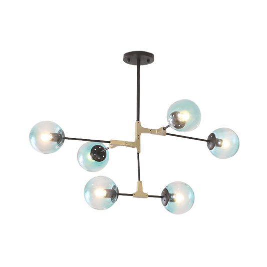 Contemporary Orb Shade Pendant Light Metal Blue Chandelier with Glass Shade for Restaurant Clearhalo 'Ceiling Lights' 'Chandeliers' 'Modern Chandeliers' 'Modern' Lighting' 774477