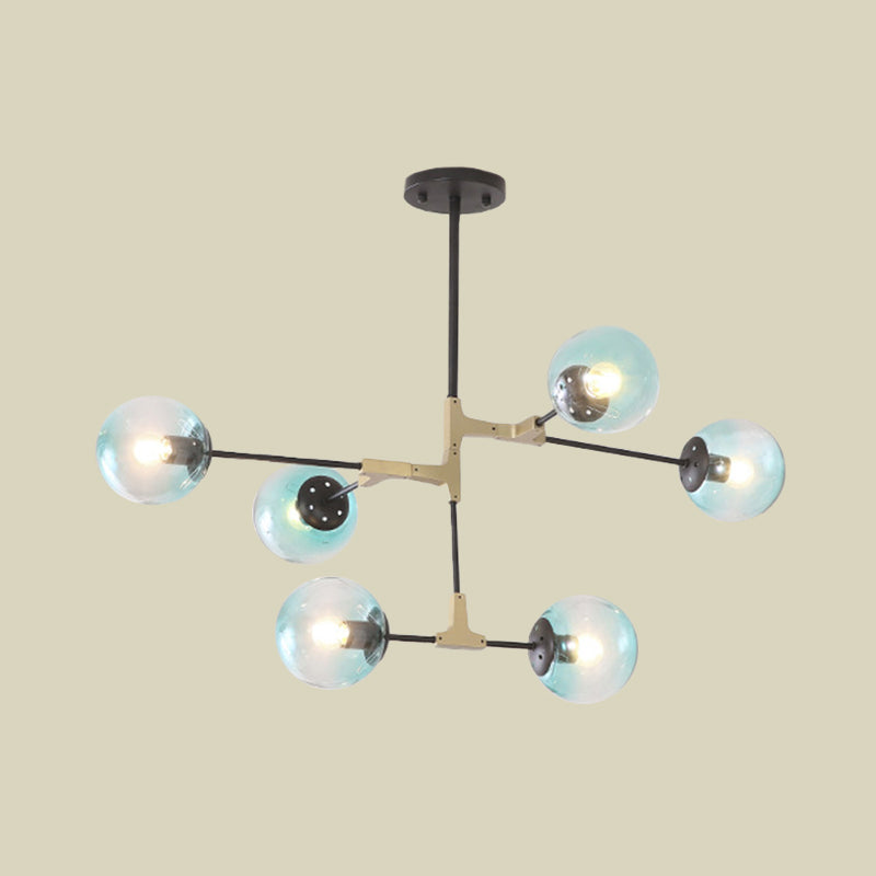 Contemporary Orb Shade Pendant Light Metal Blue Chandelier with Glass Shade for Restaurant Clearhalo 'Ceiling Lights' 'Chandeliers' 'Modern Chandeliers' 'Modern' Lighting' 774478