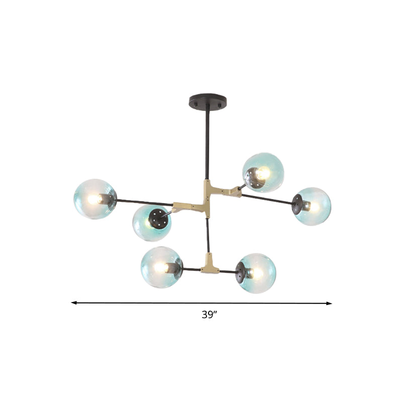 Contemporary Orb Shade Pendant Light Metal Blue Chandelier with Glass Shade for Restaurant Clearhalo 'Ceiling Lights' 'Chandeliers' 'Modern Chandeliers' 'Modern' Lighting' 774479