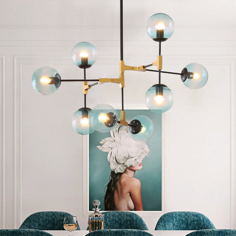 Contemporary Orb Shade Pendant Light Metal Blue Chandelier with Glass Shade for Restaurant Clearhalo 'Ceiling Lights' 'Chandeliers' 'Modern Chandeliers' 'Modern' Lighting' 774481