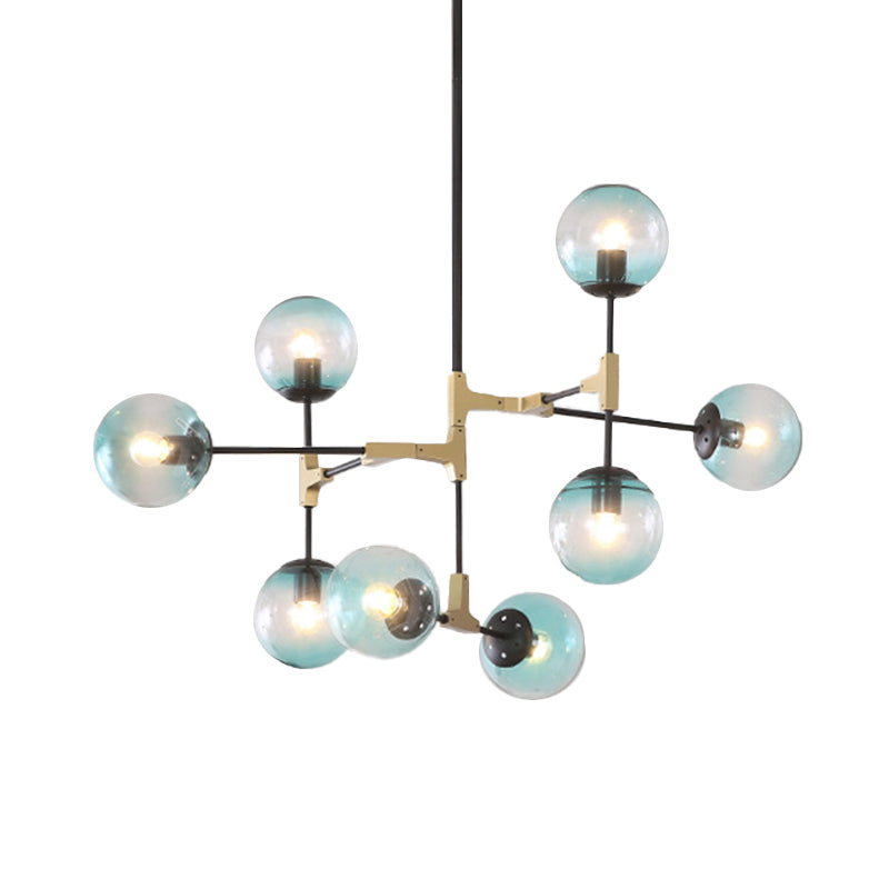 Contemporary Orb Shade Pendant Light Metal Blue Chandelier with Glass Shade for Restaurant Clearhalo 'Ceiling Lights' 'Chandeliers' 'Modern Chandeliers' 'Modern' Lighting' 774482