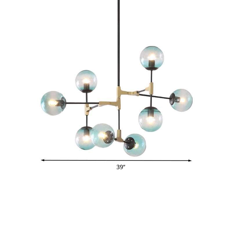 Contemporary Orb Shade Pendant Light Metal Blue Chandelier with Glass Shade for Restaurant Clearhalo 'Ceiling Lights' 'Chandeliers' 'Modern Chandeliers' 'Modern' Lighting' 774483