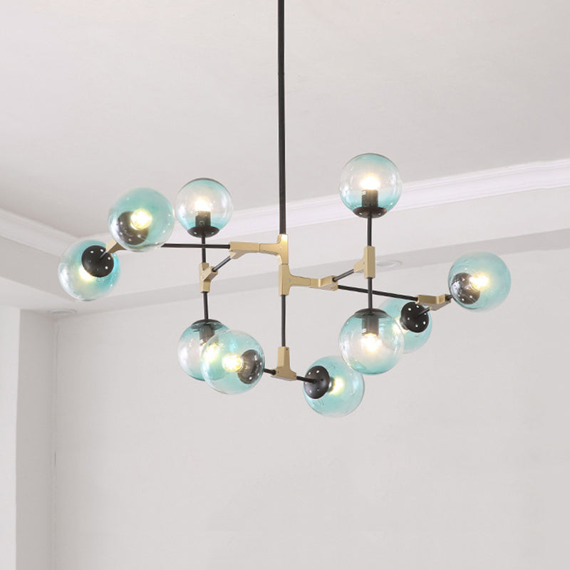 Contemporary Orb Shade Pendant Light Metal Blue Chandelier with Glass Shade for Restaurant 10 Blue Clearhalo 'Ceiling Lights' 'Chandeliers' 'Modern Chandeliers' 'Modern' Lighting' 774484