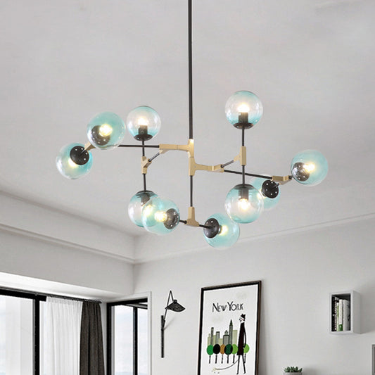 Contemporary Orb Shade Pendant Light Metal Blue Chandelier with Glass Shade for Restaurant Clearhalo 'Ceiling Lights' 'Chandeliers' 'Modern Chandeliers' 'Modern' Lighting' 774485