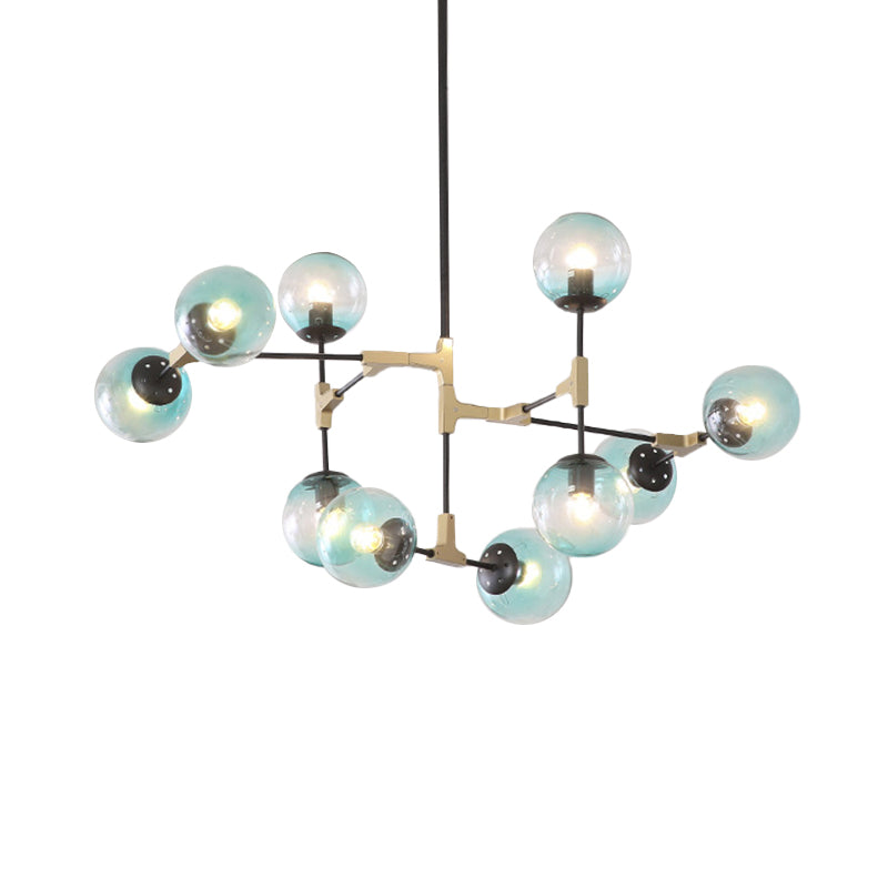 Contemporary Orb Shade Pendant Light Metal Blue Chandelier with Glass Shade for Restaurant Clearhalo 'Ceiling Lights' 'Chandeliers' 'Modern Chandeliers' 'Modern' Lighting' 774486