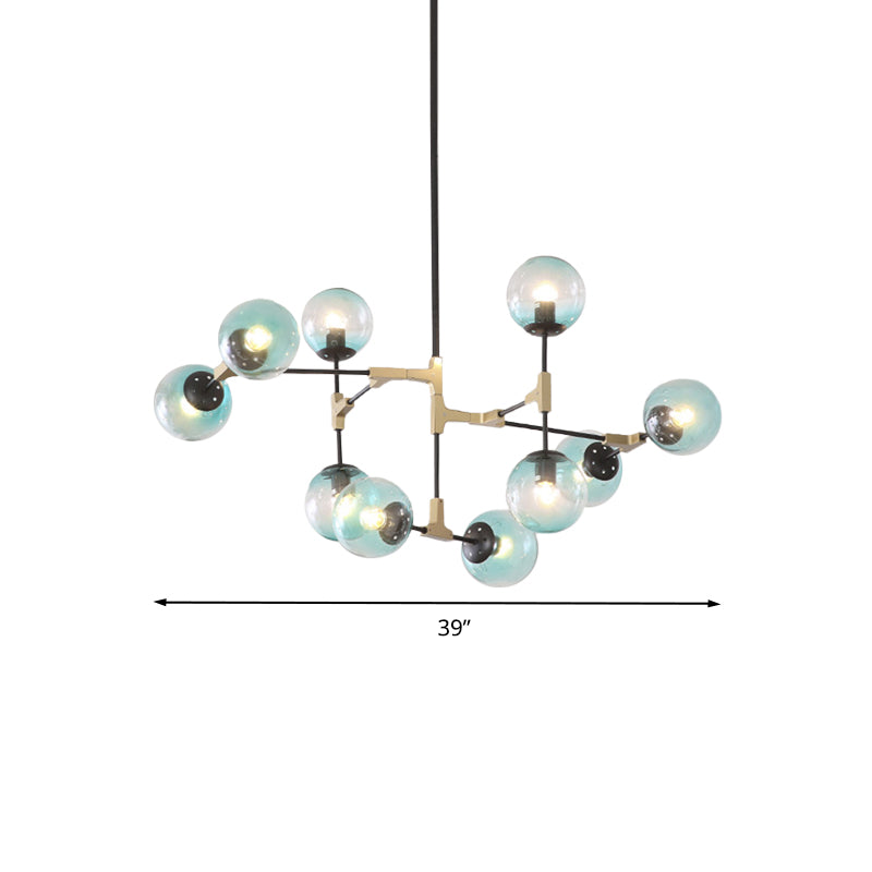 Contemporary Orb Shade Pendant Light Metal Blue Chandelier with Glass Shade for Restaurant Clearhalo 'Ceiling Lights' 'Chandeliers' 'Modern Chandeliers' 'Modern' Lighting' 774487