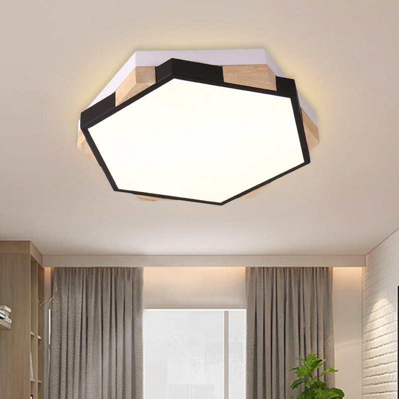 Bedroom Hexagon LED Flush Ceiling Light Acrylic Macaron Style Eye-Caring Ceiling Lamp in Black/Blue/Green/Pink/Yellow Black Clearhalo 'Ceiling Lights' 'Close To Ceiling Lights' 'Close to ceiling' 'Flush mount' Lighting' 774522