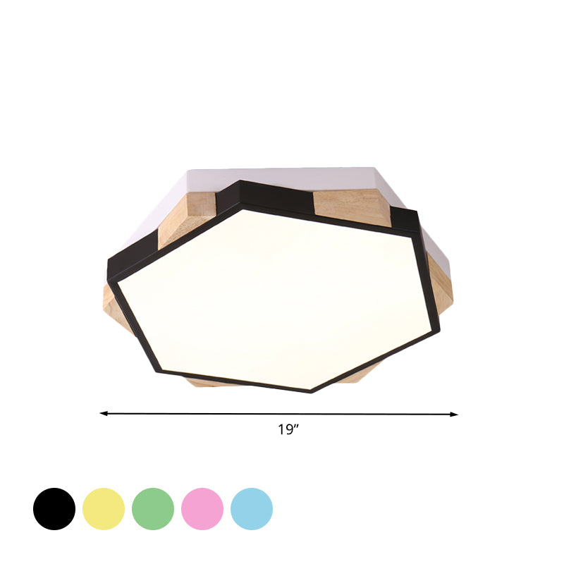 Bedroom Hexagon LED Flush Ceiling Light Acrylic Macaron Style Eye-Caring Ceiling Lamp in Black/Blue/Green/Pink/Yellow Clearhalo 'Ceiling Lights' 'Close To Ceiling Lights' 'Close to ceiling' 'Flush mount' Lighting' 774526