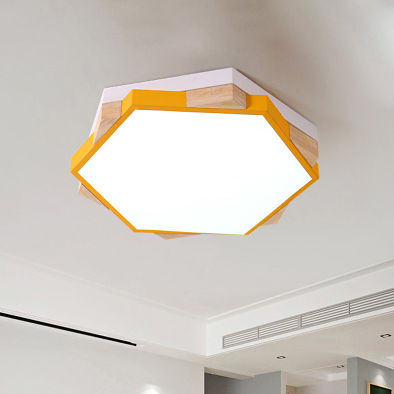 Bedroom Hexagon LED Flush Ceiling Light Acrylic Macaron Style Eye-Caring Ceiling Lamp in Black/Blue/Green/Pink/Yellow Yellow Clearhalo 'Ceiling Lights' 'Close To Ceiling Lights' 'Close to ceiling' 'Flush mount' Lighting' 774527