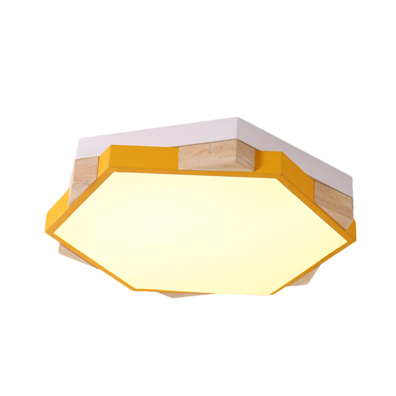 Bedroom Hexagon LED Flush Ceiling Light Acrylic Macaron Style Eye-Caring Ceiling Lamp in Black/Blue/Green/Pink/Yellow Clearhalo 'Ceiling Lights' 'Close To Ceiling Lights' 'Close to ceiling' 'Flush mount' Lighting' 774529