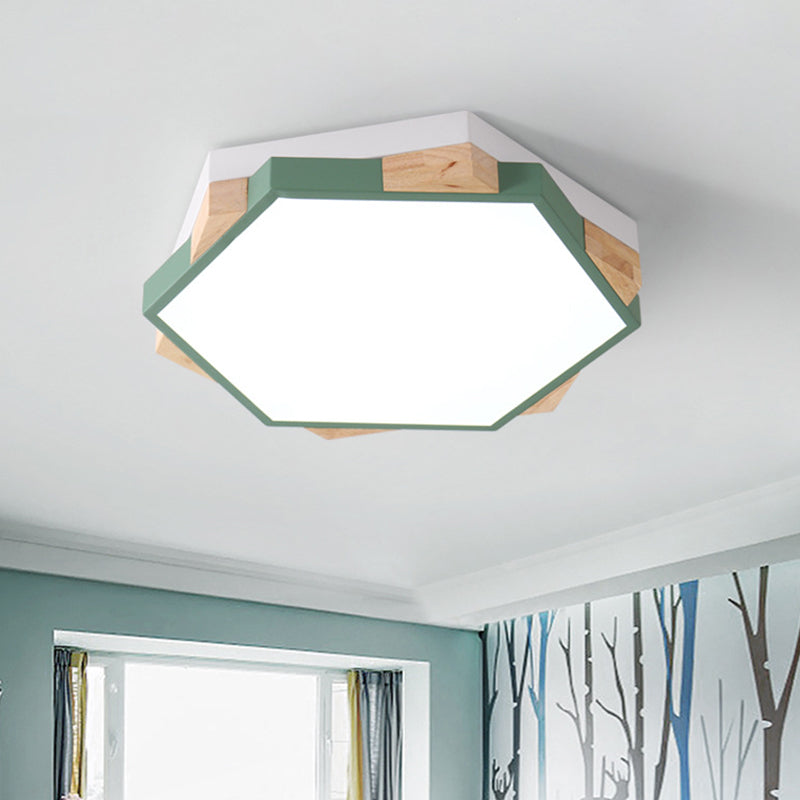 Bedroom Hexagon LED Flush Ceiling Light Acrylic Macaron Style Eye-Caring Ceiling Lamp in Black/Blue/Green/Pink/Yellow Green Clearhalo 'Ceiling Lights' 'Close To Ceiling Lights' 'Close to ceiling' 'Flush mount' Lighting' 774530