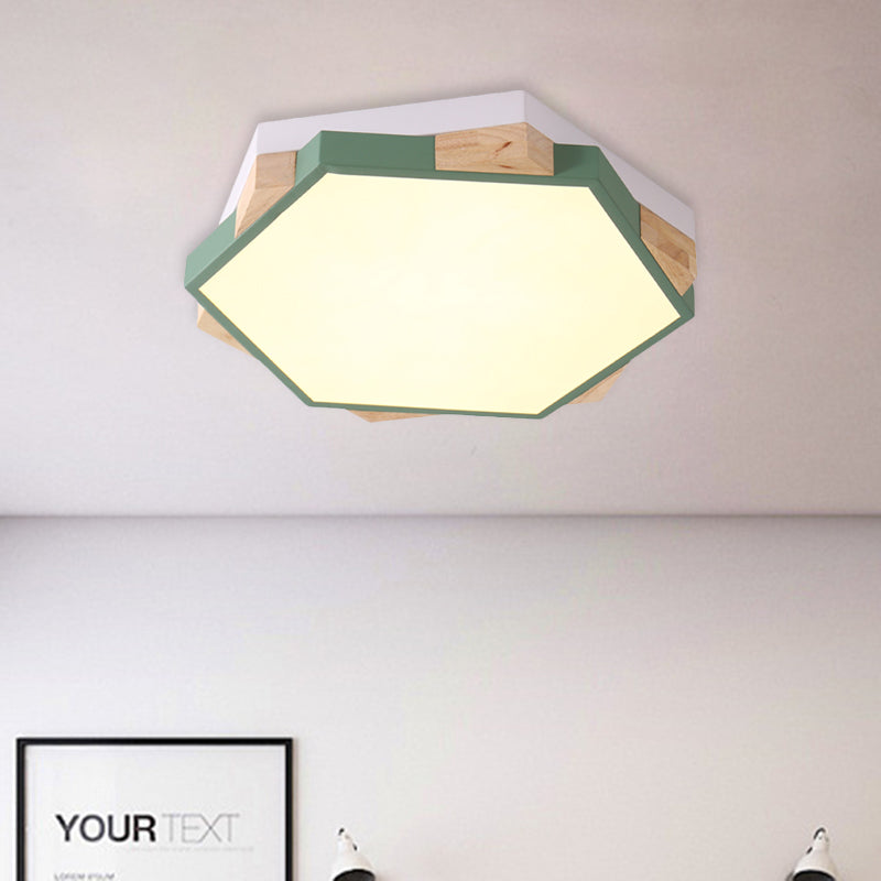 Bedroom Hexagon LED Flush Ceiling Light Acrylic Macaron Style Eye-Caring Ceiling Lamp in Black/Blue/Green/Pink/Yellow Clearhalo 'Ceiling Lights' 'Close To Ceiling Lights' 'Close to ceiling' 'Flush mount' Lighting' 774531