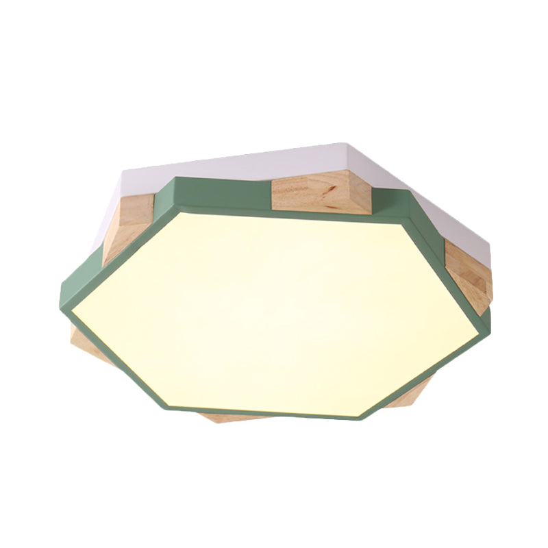 Bedroom Hexagon LED Flush Ceiling Light Acrylic Macaron Style Eye-Caring Ceiling Lamp in Black/Blue/Green/Pink/Yellow Clearhalo 'Ceiling Lights' 'Close To Ceiling Lights' 'Close to ceiling' 'Flush mount' Lighting' 774532