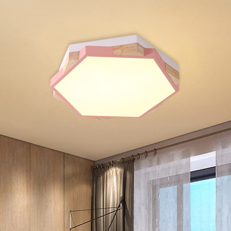 Bedroom Hexagon LED Flush Ceiling Light Acrylic Macaron Style Eye-Caring Ceiling Lamp in Black/Blue/Green/Pink/Yellow Clearhalo 'Ceiling Lights' 'Close To Ceiling Lights' 'Close to ceiling' 'Flush mount' Lighting' 774534