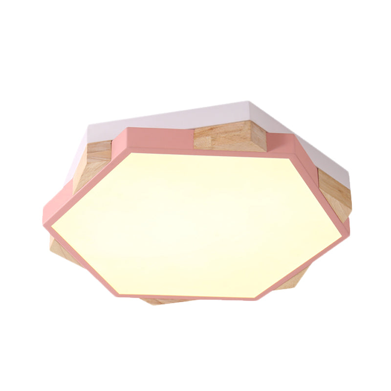 Bedroom Hexagon LED Flush Ceiling Light Acrylic Macaron Style Eye-Caring Ceiling Lamp in Black/Blue/Green/Pink/Yellow Clearhalo 'Ceiling Lights' 'Close To Ceiling Lights' 'Close to ceiling' 'Flush mount' Lighting' 774535