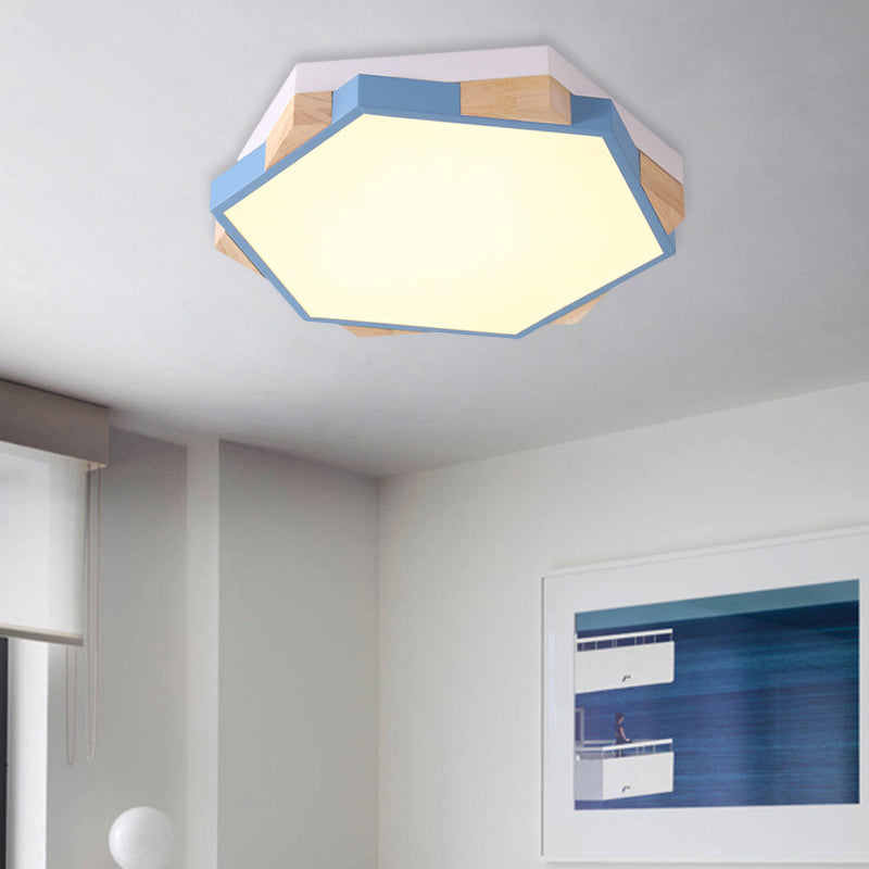 Bedroom Hexagon LED Flush Ceiling Light Acrylic Macaron Style Eye-Caring Ceiling Lamp in Black/Blue/Green/Pink/Yellow Clearhalo 'Ceiling Lights' 'Close To Ceiling Lights' 'Close to ceiling' 'Flush mount' Lighting' 774537