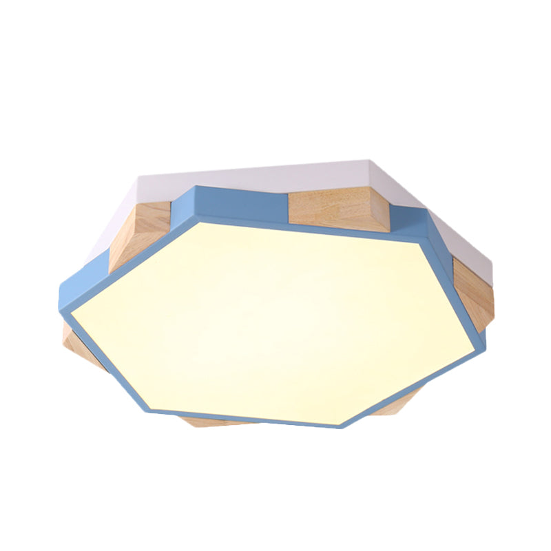 Bedroom Hexagon LED Flush Ceiling Light Acrylic Macaron Style Eye-Caring Ceiling Lamp in Black/Blue/Green/Pink/Yellow Clearhalo 'Ceiling Lights' 'Close To Ceiling Lights' 'Close to ceiling' 'Flush mount' Lighting' 774538