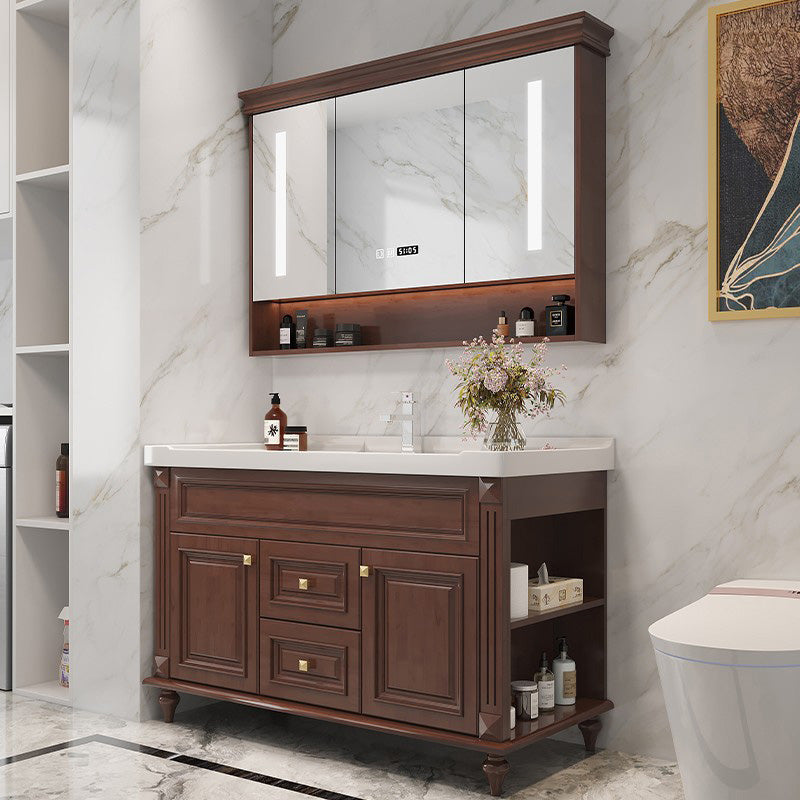 Single Sink Modern Freestanding Bathroom Sink Vanity with Mirror Vanity & Faucet & Mirror Cabinet 35.4"L x 21.7"W x 32.7"H Clearhalo 'Bathroom Remodel & Bathroom Fixtures' 'Bathroom Vanities' 'bathroom_vanities' 'Home Improvement' 'home_improvement' 'home_improvement_bathroom_vanities' 7754969