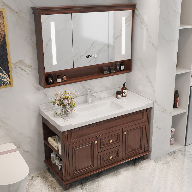 Single Sink Modern Freestanding Bathroom Sink Vanity with Mirror Vanity & Faucet & Mirror Cabinet 47.2"L x 21.7"W x 32.7"H Clearhalo 'Bathroom Remodel & Bathroom Fixtures' 'Bathroom Vanities' 'bathroom_vanities' 'Home Improvement' 'home_improvement' 'home_improvement_bathroom_vanities' 7754971