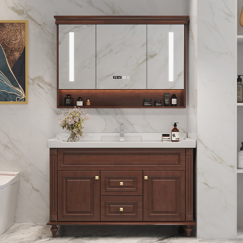 Single Sink Modern Freestanding Bathroom Sink Vanity with Mirror Vanity & Faucet & Mirror Cabinet Clearhalo 'Bathroom Remodel & Bathroom Fixtures' 'Bathroom Vanities' 'bathroom_vanities' 'Home Improvement' 'home_improvement' 'home_improvement_bathroom_vanities' 7754972
